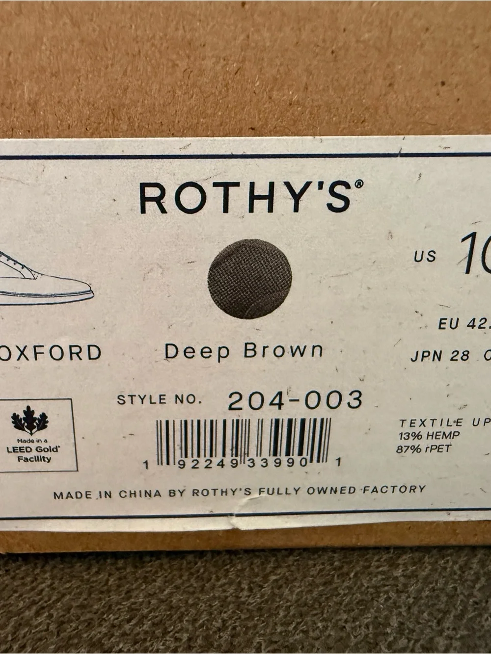 Rothy's The Oxford Men's Knit Oxfords in Deep Brown with Cream Sole size 10